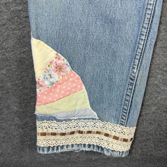 Upcycled OOAK Patchwork Jeans Fits 30X33 Quilt Feedstack Tattered Worn Farmhouse - Picture 6 of 15